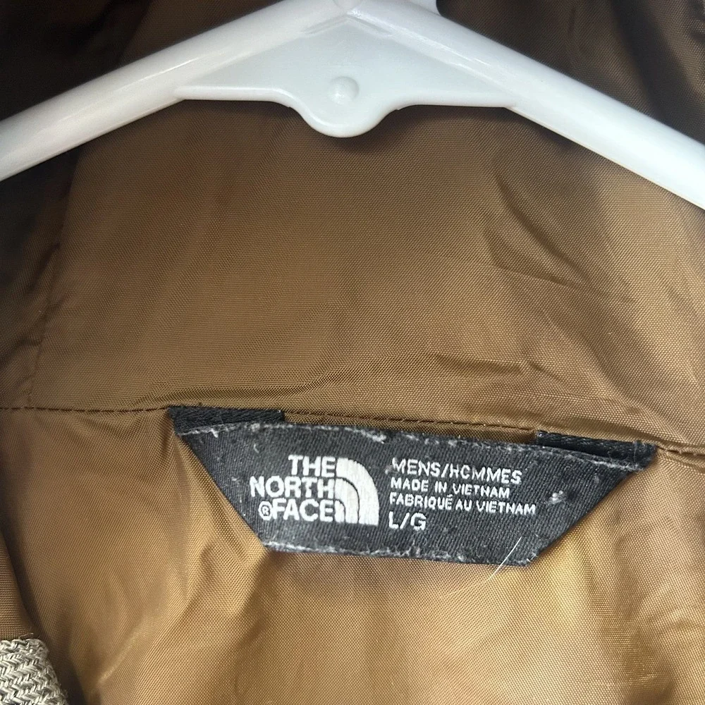 The North Face Mens L Hooded Jacket Grey Herringbone Black Colorblock Zip Up